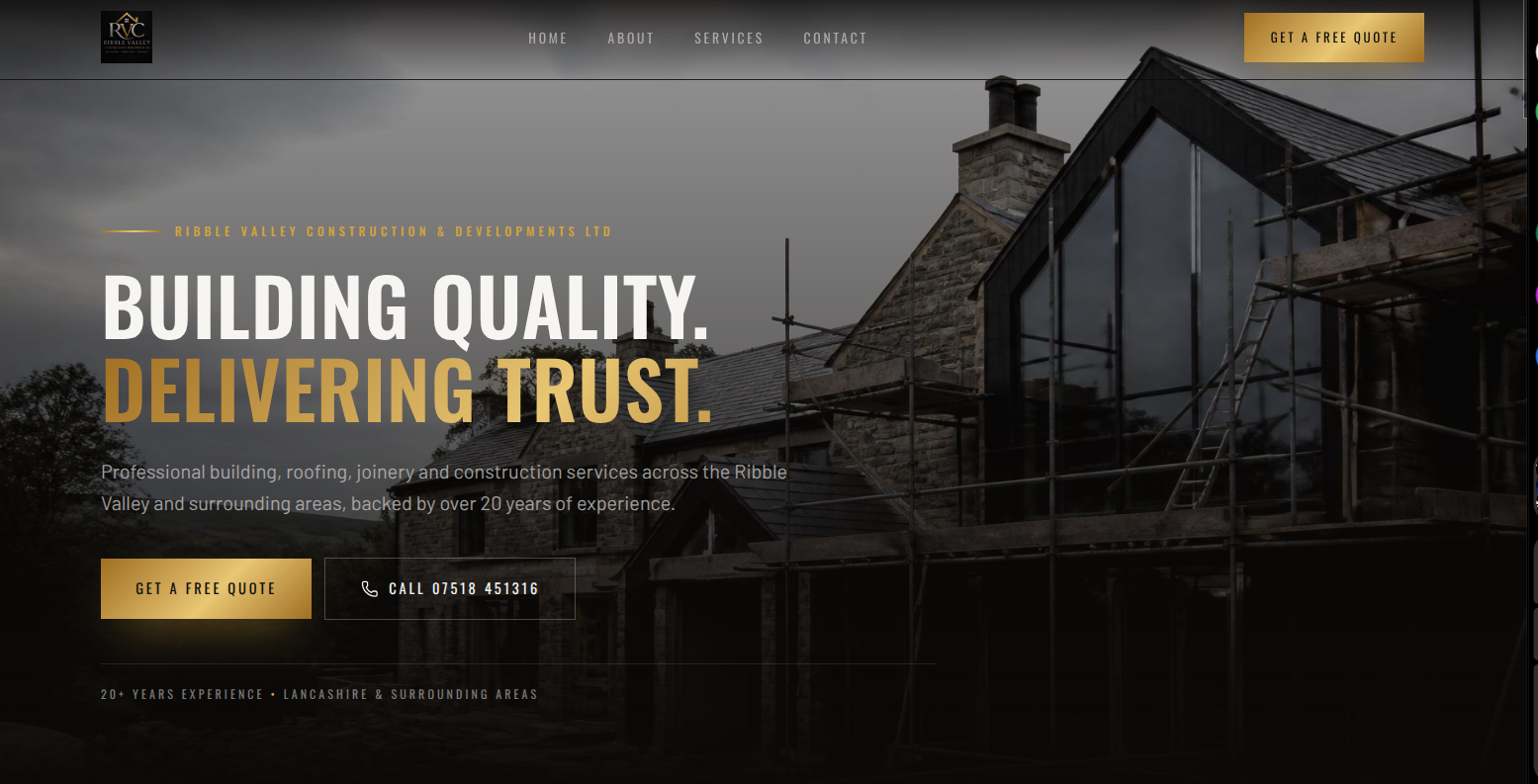 Website designed for Ribble Valley Construction & Developments